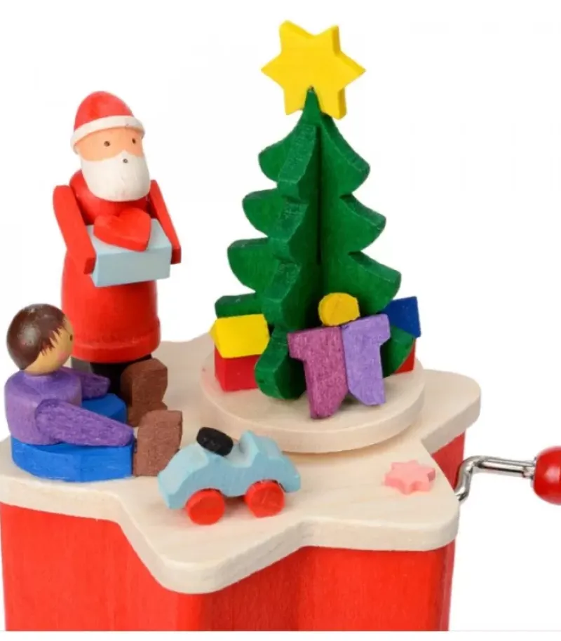 Graupner, décoration de sapin de Noël, Déco Noël enfant Boite A Musique A Manivelle Rouge, Père Noël Et Enfant