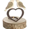 Waldfabrik, photophore en bois et étoile sapin de Noël Bougeoir En Bois, 2 Oiseaux Sur Un Coeur, 13 Cm