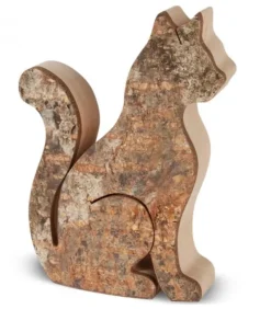 Waldfabrik, photophore en bois et étoile sapin de Noël Chat En Bois Assis, 8,5 Cm