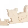 Waldfabrik, photophore en bois et étoile sapin de Noël Chat En Bois Avec Deux Chatons, 8,5 Cm