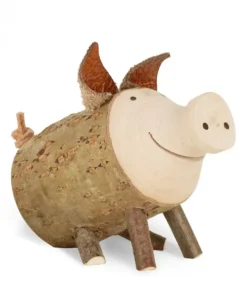 Waldfabrik, photophore en bois et étoile sapin de Noël Cochon En Bois Assis, 4 Cm