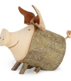 Waldfabrik, photophore en bois et étoile sapin de Noël Cochon En Bois Assis, 7 Cm