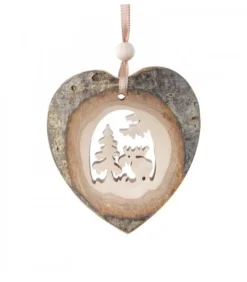 Waldfabrik, photophore en bois et étoile sapin de Noël Coeur En Bois A Suspendre Motif Cisele Elan, 7 Cm