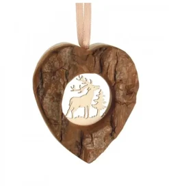 Waldfabrik, photophore en bois et étoile sapin de Noël Coeur En Bois A Suspendre Motif Cisele Cerf, 6 Cm