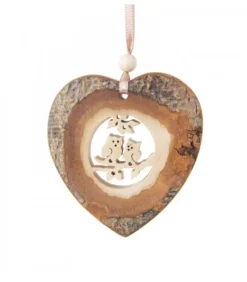 Waldfabrik, photophore en bois et étoile sapin de Noël Coeur En Bois A Suspendre Motif Cisele Hiboux, 7 Cm