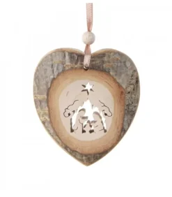 Waldfabrik, photophore en bois et étoile sapin de Noël Coeur En Bois A Suspendre Motif Cisele Crèche, 7 Cm