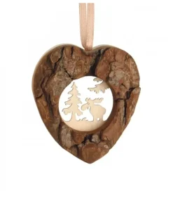Waldfabrik, photophore en bois et étoile sapin de Noël Coeur En Bois A Suspendre Motif Cisele Elan, 6 Cm