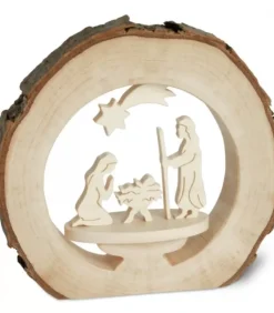 Waldfabrik, photophore en bois et étoile sapin de Noël Crèche De Noël Dans Anneau D'Ecorce De Bois, 10 Cm