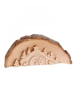 Waldfabrik, photophore en bois et étoile sapin de Noël Crèche De Noël En Relief, Taillee Dans Un Rondin De Bois, 20 Cm