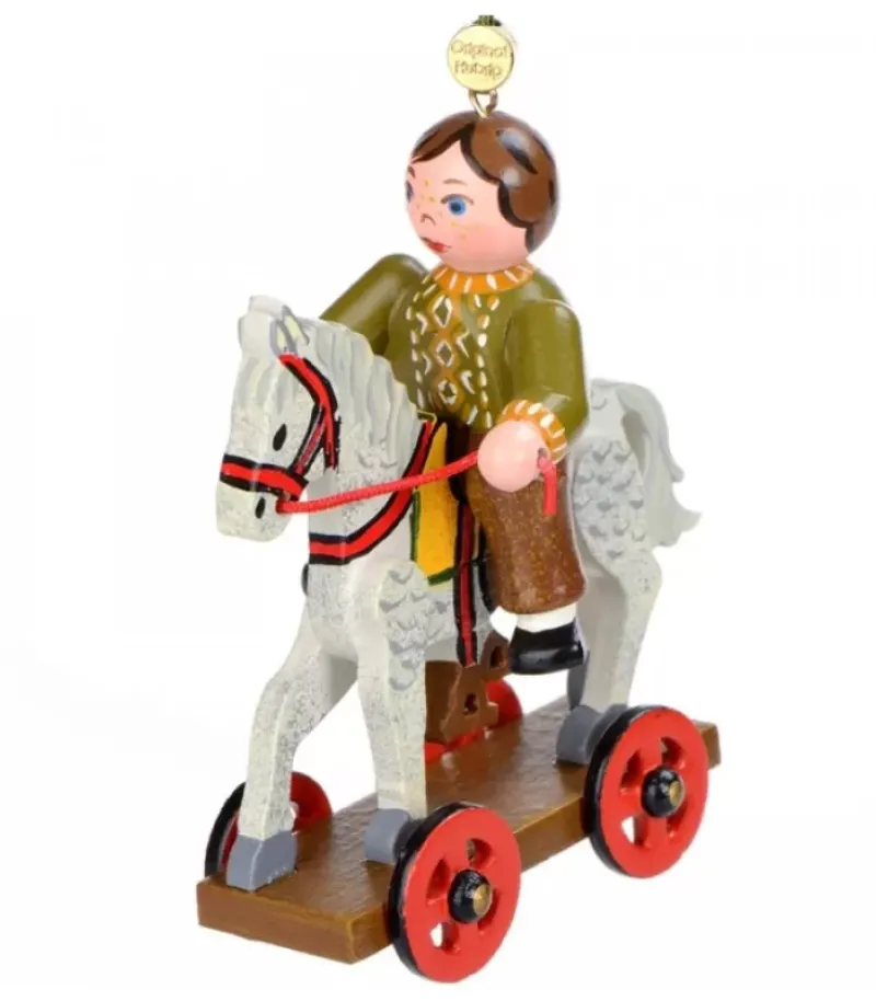 Hubrig, figurines pour enfant Décoration Sapin De Noël Vintage, Enfant Sur Un Cheval De Bois,