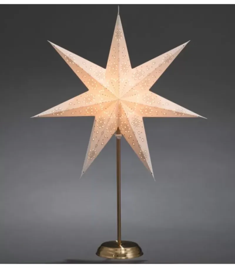 Konstsmide, guirlandes lumineuses de Noël Etoile Lumineuse Electrique 7 Branches En Papier, Blanche, Sur Pied Laiton, 48 Cm