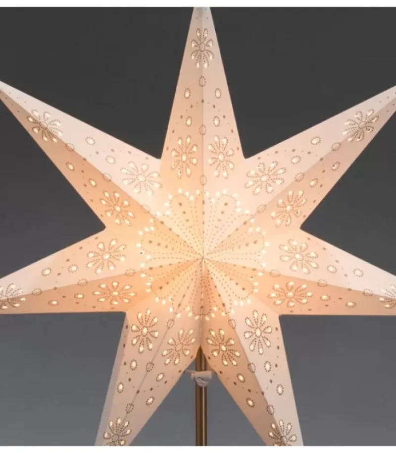 Konstsmide, guirlandes lumineuses de Noël Etoile Lumineuse Electrique 7 Branches En Papier, Blanche, Sur Pied Laiton, 48 Cm