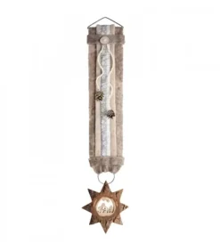 Waldfabrik, photophore en bois et étoile sapin de Noël Grand Décoration Murale Montagne Blanc 75 Cm Avec Etoile, Crèche