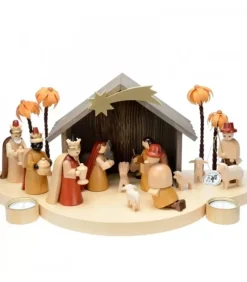 Richard Glasser, Pyramides de Noël allemandes Grande Crèche De Noël En Bois Avec Personnages