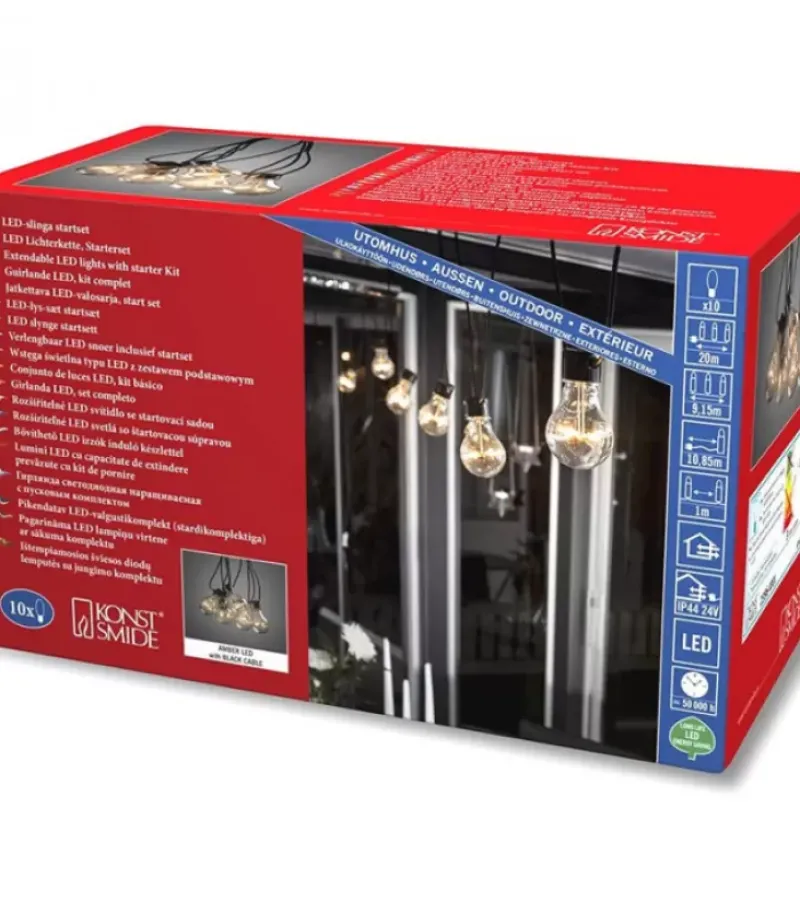 Konstsmide, guirlandes lumineuses de Noël Guirlande Lumineuse De Terrasse 10 M Extensible, 10 Ampoules Ambrees