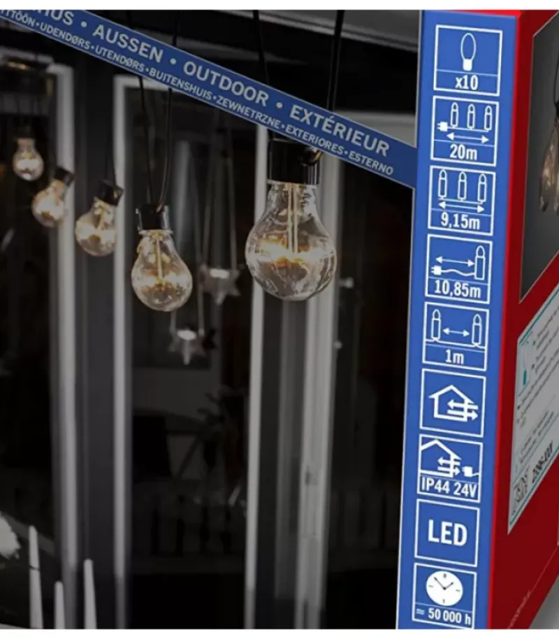 Konstsmide, guirlandes lumineuses de Noël Guirlande Lumineuse De Terrasse 10 M Extensible, 10 Ampoules Ambrees