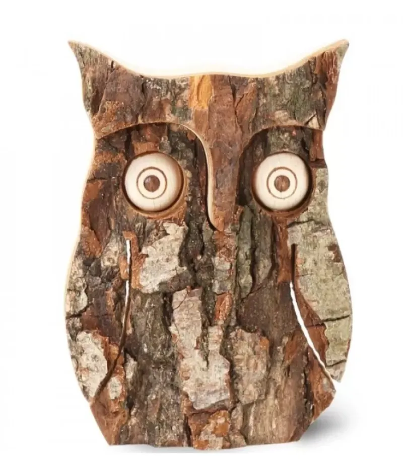 Waldfabrik, photophore en bois et étoile sapin de Noël Hibou En Bois D'Ecorce, 10 Cm