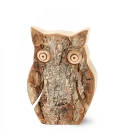 Waldfabrik, photophore en bois et étoile sapin de Noël Hibou En Bois D'Ecorce, 6,5 Cm