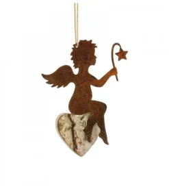 Waldfabrik, photophore en bois et étoile sapin de Noël Petit Ange En Metal A Suspendre Et Coeur En Bois Avec Etoile