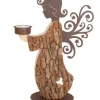 Waldfabrik, photophore en bois et étoile sapin de Noël Statuette Ange De Noël En Bois Avec Bougeoir 27 Cm