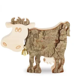 Waldfabrik, photophore en bois et étoile sapin de Noël Vache En Bois, 9 Cm